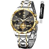 OLEVS Orologi da uomo cronografo di lusso in acciaio inossidabile impermeabile luminoso data bicolore business casual uomo orologio da polso, 2709-due tonalità nero, 2709-two tone black, orologio da
