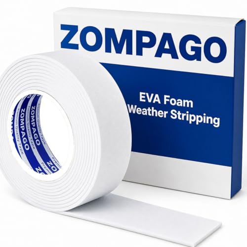 Image of ZOMPAGO Foam Tape Weather Stripping, 2.4in x 16.4FT White Single Sided Adhesive Rubber Seal Strip, Window Gap Filler & Door Seal Weatherstripping for Doors, Exterior Window Gasket Door Insulation