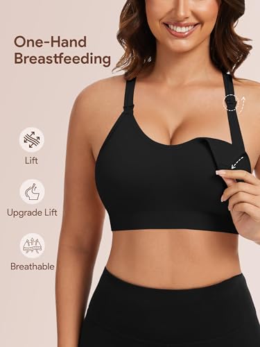 Image of Angelhood Nursing Bras for Breastfeeding, Criss-Cross Back Nursing Sports Bra, Low Impac Support Yoga Maternity Bras