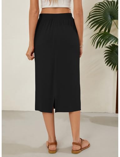 Image of Naggoo Midi Skirts for Women Summer Elastic High Waisted Basic Straight Skirt with Slit