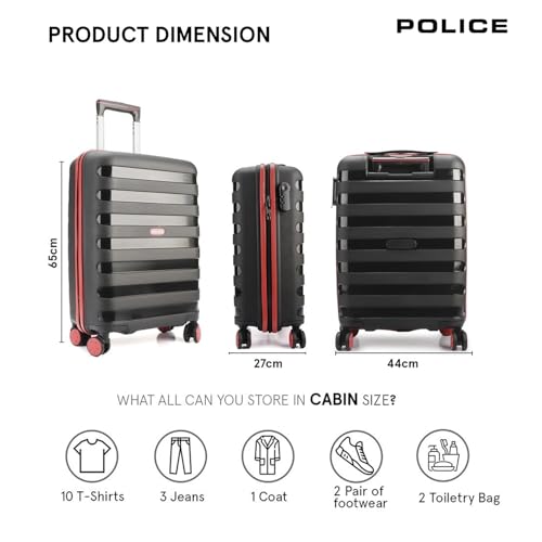 Image of Police Primex Bi-Color Trolley Bag | Hard PP Check-in Suitcase with TSA Lock & 8 Spinner Wheels | Lightweight Travel Luggage for Men & Women | Black /Red (Set of 3)