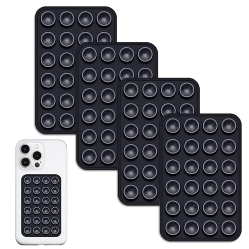 GHPKOTW 4 soportes de silicona para teléfono móvil de doble cara, ventosas, antideslizantes, para todos los modelos de teléfono (negro)