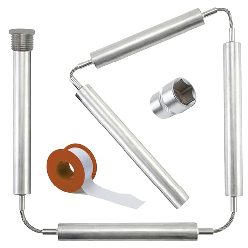 44 in Flexible Magnesium Anode Rod for Water Heater, Segmented 44 Inch Replacement for Low Clearance, Includes 1-1/8 in Socket Tool and PTFE Tape, Fits Many GE Rheem Reliance Richmond Kenmore
