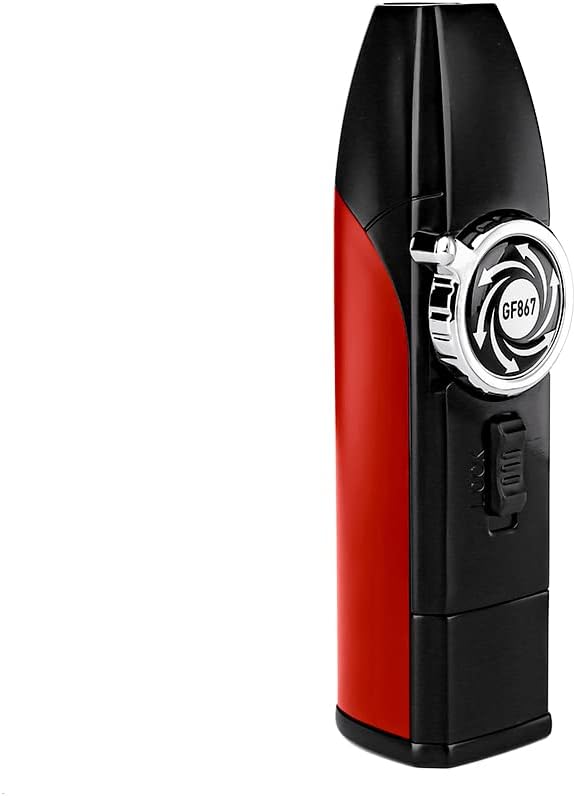 Windproof Straight Lighters Torch Lighter with Safety Lock and Visible Window Blue Flame for Candle Cooking Outdoor Camping Grill (Butane Gas Not Included) (Red)