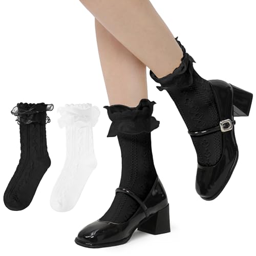 Image of Komorebi Ruffle Socks Woman-Lace Frilly Socks Women-Soft Cotton Cute Sock for Women Girls