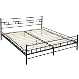 TecTake® Cama Matrimonio Estructura de Acero Robusto con Somier de Láminas de Madera, Muebles de Dormitorio, Cama Completa, Resistente, Fácil de Limpiar, Base de Cama - 180 x 200 x 76 cm Negro