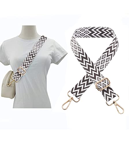 Image of 1pc Extendable Zigzags Jacquard Bag Strap with Clasps Geometric Webbing Belt for Shoulder Crossbag Messenger Bag Replacement (Grey)