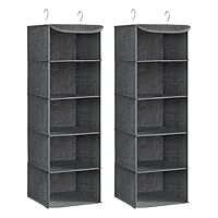 SONGMICS Hängeorganizer, 2er Set, Schrank-Organizer, Hängeregal, Hängeaufbewahrung, faltbar und platzsparend, Metallhaken und Bambus-Einsätze, leinenartige Textur, grau RCH005G02