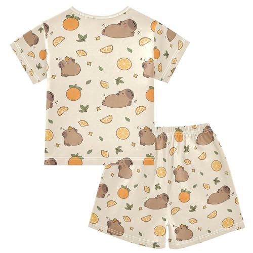 senya Capybara Cute Orange Slices Summer Pajamas Set Short Cotton Sleepwear 2 Piece2