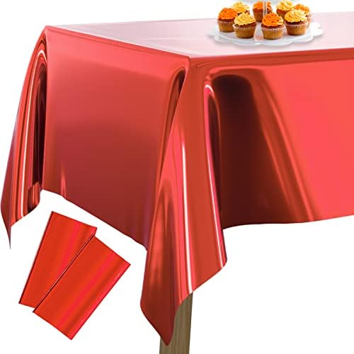PartyWoo Rose Gold Foil Tablecloth, 2 PACK 54 x 108 Inch Rectangle Party, for 6 to 8 Foot Table, Metallic Cover, Waterproof Cloth Birthday, Wedding ,, Rose Gold-2 Pack-9565