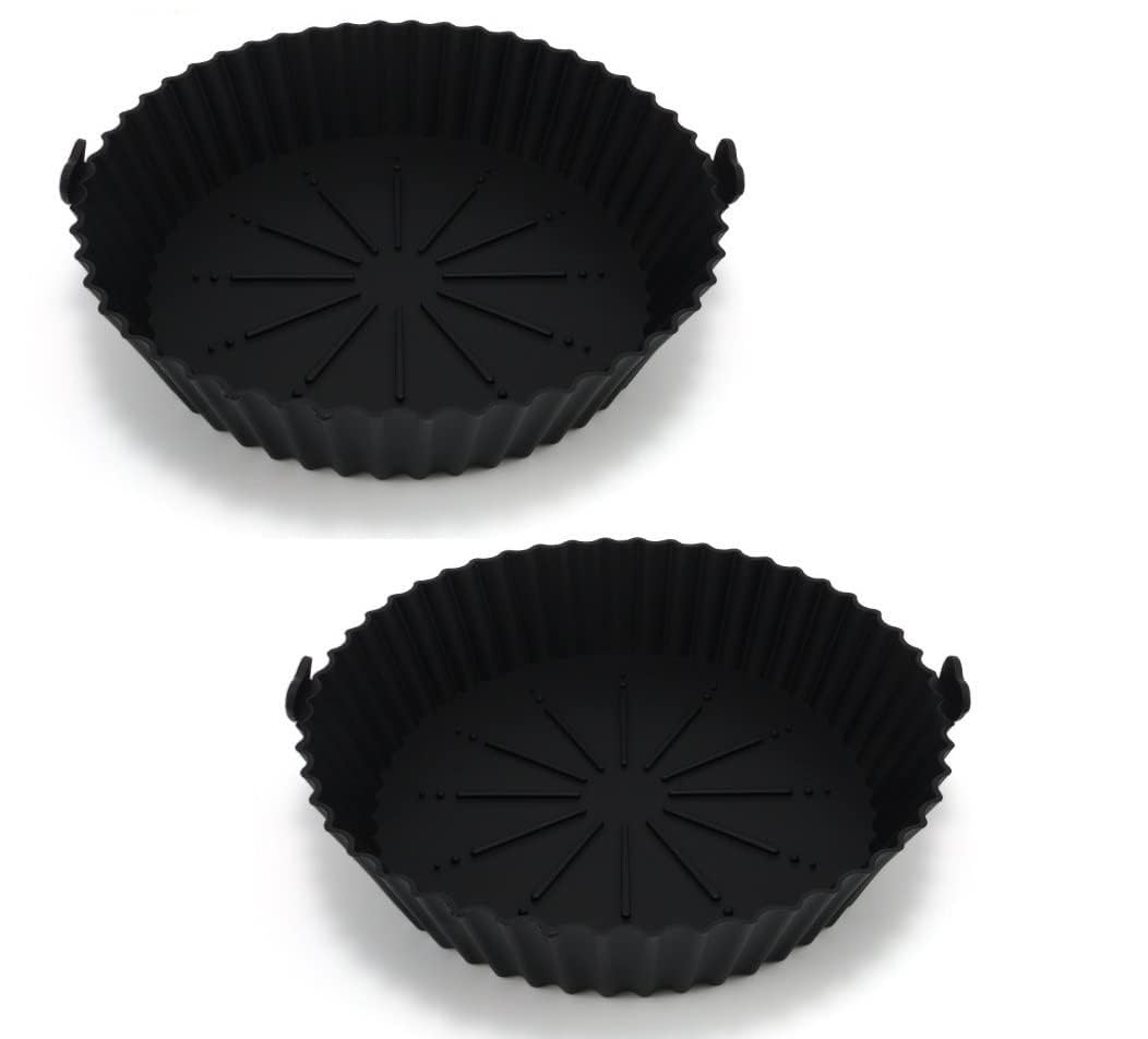 2 PCS Square Silicone Air Fryer Liners - Reusable Air Fryer Pot - Air Fryer Accessories - Air Fryer Inserts for 4 to 7 QT Oven Microwave Accessories (Black - 2, 7.5 in)-image-6