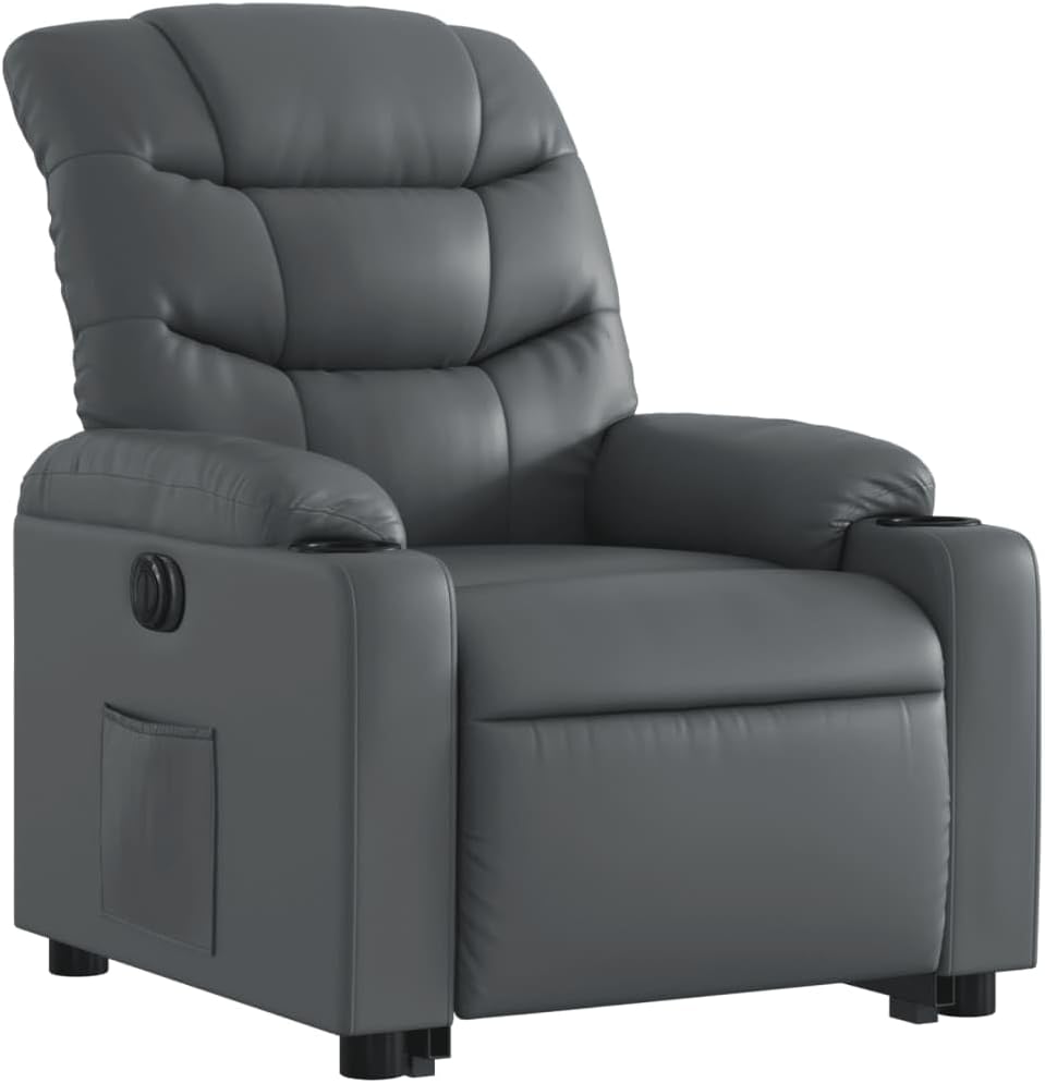vidaXL Relaxsessel, Elektrisch Verstellbar Sessel mit Aufstehhilfe, Fernsehsessel Aufstehsessel mit Liegefunktion, Liegesessel Ruhesessel Polstersessel, Grau Kunstleder