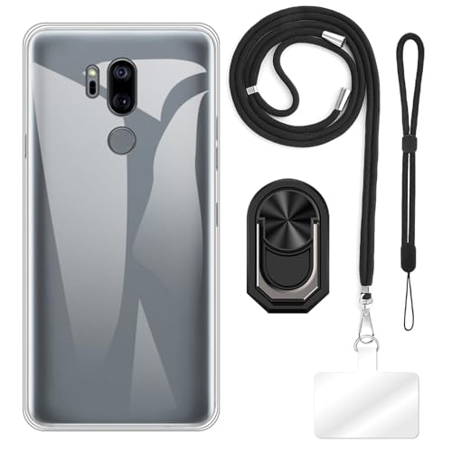 ESCAMOT [4 en 1] Funda Compatible con LG G7 One con Lanyard, Correa de Mano y Anillo, Funda Protectora Antigolpes Kit de Viaje (Conjunto Negro)
