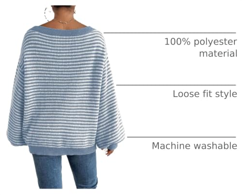Image of SOLY HUX Women's Off The Shoulder Striped Sweaters Oversized Long Sleeve Knit Pullover Tops
