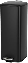 HomeSelection 30 Liter Black Stainless Steel Trash Can 37x27x65 cm Waste Bin with Removable Polypropylene Inner Bin with Handle and Pedal Opening