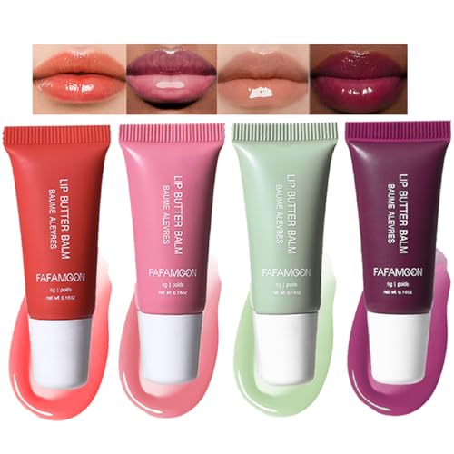 Mehrfarbig Lipgloss, Plumping Peptide Lip Jam, Lippenstift Matt, Pflegende Lippenmaske und Lippenbalsam für Sofortige Feuchtigkeit, Getönte, Beruhigende Lippenpflege (A, 4 Pcs)