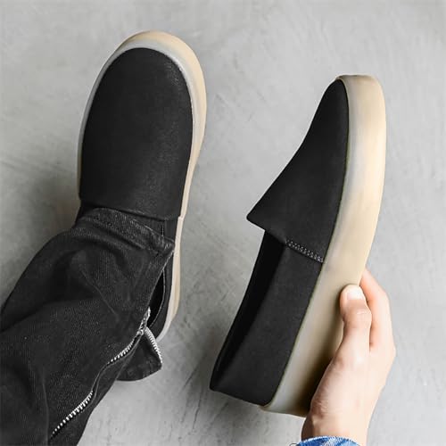 Men's Loafers Slip-On Moccasins Suede Dress Shoes, Lightweight and Breathable with Rubber Sole Stylish Mens Loafers,Black,73