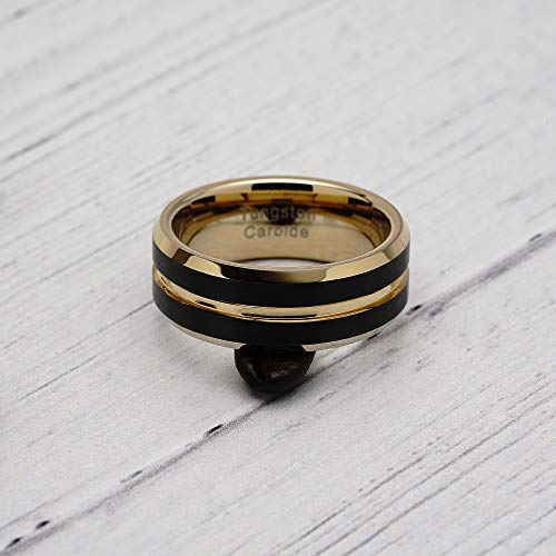 100S Jewelry Engraved Personalized Tungsten Rings For Men's Wedding Bands Black Matte Gold Grooved Center Size 6-16 #TOP3