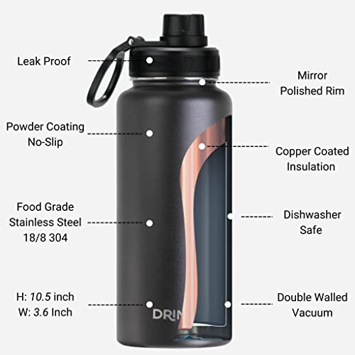 Image of Drinco Stainless Steel Water Bottle Spout Lid Vacuum Insulated Double Wall Water Bottle Wide Mouth Leak Proof Keep Cold Sport Camping Hiking