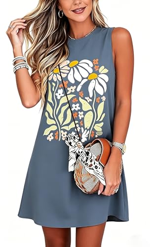 Image of Sun Salt Sand Coconut Tree Tank Mini Dress for Women Sleeveless Beach Praty Shirts Summer Vacation Short Mini Dresses