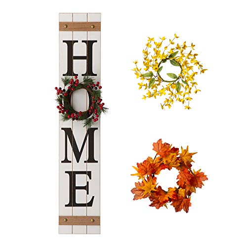 Glitzhome Welcome Sign For Front Door Porch Rustic Farmhouse Wooden Hanging Wall Sign With 3 Interchangeable Floral Wreath For Seasons Spring Summer Fall Harvest Thanksgiving Christmas thumb #2