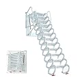 INTSUPERMAI Attic Loft Ladder Stairs Loft Wall Folding Ladder Attic Stairs Pull Down from Wall with Scissor Structure Wall Mounted Type for Home Refit 10ft Height (Pure White)