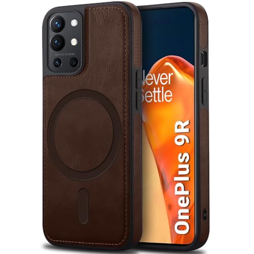 Image of TheGiftKart Genuine Leather Finish Back Cover Case for OnePlus 9R 5G | Shockproof Design | Raised Edges for Camera & Screen Protection | Stunning Minimalist Design Cover (MagSafe Compatible, Brown)