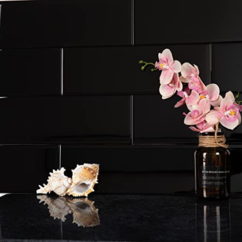 Adedeo Glass Subway Tile 4 X 12 Inch Black For Kitchen Backsplash Bathroom Wall Pack Of 12 Sheets #TOP4
