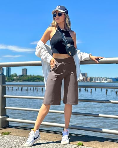 Image of G4Free Capri Pants for Women 14 inch Knee Length Wide Leg Yoga Capris Dressy Casual Summer Crop Pants with Pockets