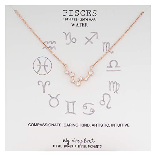 My Very Best Horoscope Constellation Zodiac Sign Necklace (Pisces (Feb 19 - Mar 20)_Rose Gold Plated Brass)