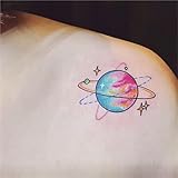 2 Stück Sternfarbene Schulter Schlüsselbein Sonnensystem Erde Temporäre Tattoos für Frauen,...