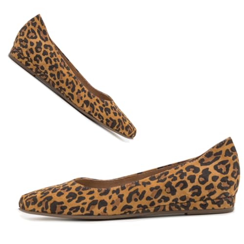 SHODENSE Women Pointed Toe Flats Shoes Suede Slip On Ballet Flats Comfortable Low Wedge Heel Office Work Shoes Ladies Girls Classic Basic Daily Flat Shoes Club Church Driving Flats Spring 4-11 M US