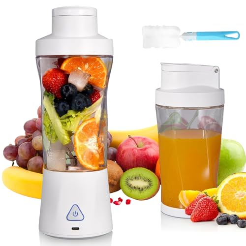 Batidora de Vaso Portatil, 700 ml Mini Licuadora, Blender Smoothie Maker con 6 Cuchillas, Batidora Batidos Pequeña, para Gimnasio, Oficina, Acampadas, Viajes(6000 mAh, Blanca)