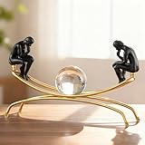 Heakrit Thinker Statue with Crystal Ball, Modern Home Sculptures Black and Gold Living Room Decor， Home Office Bookshelf Desktop Display Decoration