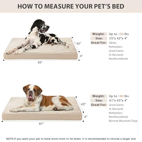 Image of WNPETHOME Orthopedic Giant Dog Beds Large Sized Dog, Waterproof Extra Large Dogs Bed with Removable Washable Cover, Multi-Needle Quilting Dogs Crate Bed