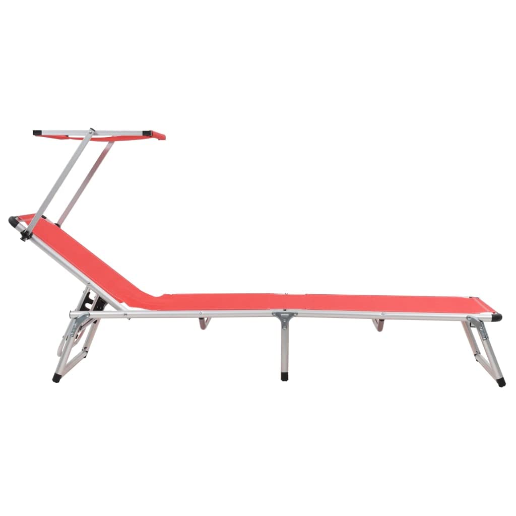 vidaXL Klappbare Sonnenliege mit Dach, Loungebett, Outdoor, Garten, Terrasse, Balkon, Sitzgelegenheit, Chaiselounge, Tagesbett, zusammenklappbar, Aluminium und Textilene, Rot