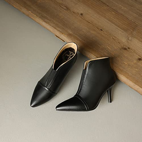 DEERBUNNY Fashion Women's Pointed Toe Stiletto Ankle Boots Elastic Low Heel Wedding Party Booties Slip On Dress Shoes3