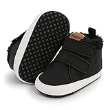 myppgg Unisex Baby Boys Girls High Top Ankle Sneakers Winter Soft Sole Infant Fuzzy Crib Shoes Toddler First Walkers, A02/Black, 6-12 Months Infant