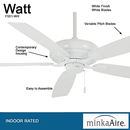 Minka-Aire F551-Wh Watt 60 Inch Energy Star Rated Ceiling Fan With Dc Motor And 4 Speed Pull Chain In White Finish #TOP1