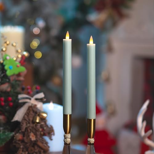 CozierGlow Sage Green Flameless Taper Candles with Remote & Timer