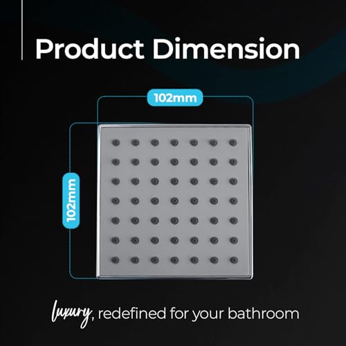 Image of Mila Drizzle Single Function Overhead Shower Head | Rain | Chrome Finish Square Showerhead for Wall Mount | Durable ABS Body, Wide Coverage, Easy Install | Bathroom Fitting (102 * 102mm)