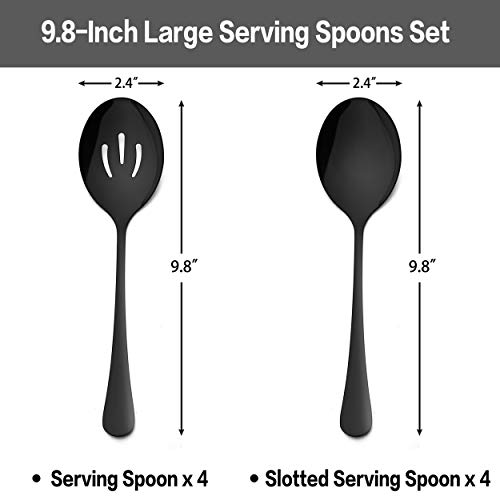 LIANYU 8 Pack Large Black Serving Spoons, 9.8 Inch Stainless Steel Slotted Serving Utensils Spoon Set for Banquet Catering Buffet Dinner Restaurant Party by LIANYU - Image 2
