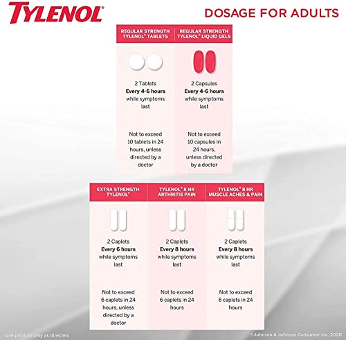 Tylenol Extra Strength Caplets With 500 Mg Acetaminophen, Pain Reliever & Fever Reducer, Acetaminophen For Minor Arthritis Pain, Headache, Backache & Menstrual Pain Relief, 100 Ct #TOP7