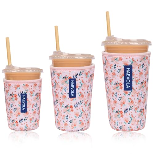 Image of Reusable Insulated Neoprene Iced Coffee Cup Sleeve, Durable Drink Sleeve for Cold Beverages, Beverage Holder for Iced Coffee, Blush Ditsy