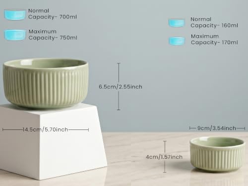 Image of Bodhi House 20-Piece Ribbed Porcelain Dinnerware Set | Quarter Plates, Katori & Serving Bowls, Chip Resistant, Lightweight, Microwave & Dishwasher Safe Crockery Set, Tea Green