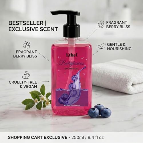 Image of Ethel Body Wash Refreshing Shower Gel for Deep Cleansing, Hydrating, Moisturising, Softer & Smoother Skin | Fruity Berry Fragrance (Berrylicious)