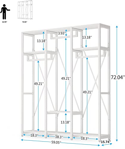 Tribesigns Freestanding Closet Organizer, Industrial 3 Rod Garment Rack With 4-Tier Sttorage Shelf, Rustic Wardrobe Rack Clothes Rack With Shoe Shelves For Hanging Clothes And Storage (White) #TOP6
