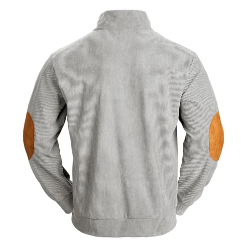 Mens Henley Long Sleeve Corduroy Sweatshirt Casual Elbow Patches Mock Neck Button Pullover Sweater2