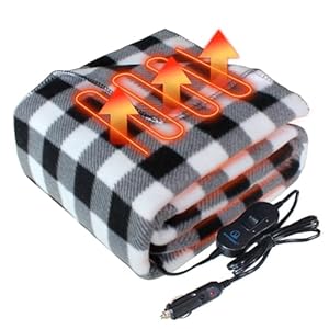 Electric Blanket,12 Volt Heated Blanket,Car Heated Travel Blanket, with a Timer, Warm Blanket for Cars,Office,Travelling (at, 57″x40″)