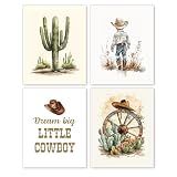Hxlac Western Cowboy Nursery Wall Art Prints Set of 4 UNFRAMED - Western Wall Decor for Toddler Baby Boy Room, Cowboy Nursery Decor Pictures Wall Decor (8x10 Inches)